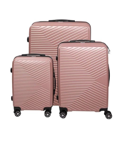BoohooMAN Pink Alivio Lightweight Rose Gold Hard Shell Abs Suitcase Set Luggage Travel Trolley Set Of 3 Cabin Cases for men