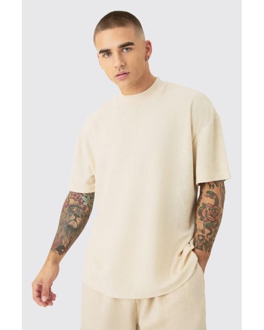 BoohooMAN Natural Oversized Extended Neck Towelling T-shirt for men