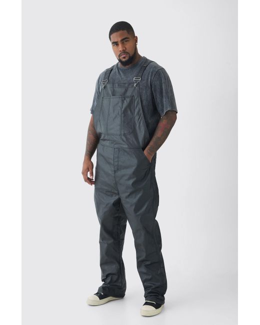 BoohooMAN Blue Plus Straight Fit Coated Overalls for men