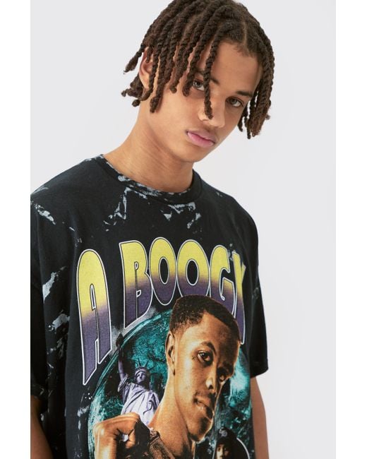 BoohooMAN Black Oversized A Boogie Wash License T-shirt for men