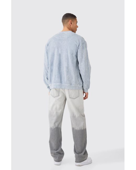 BoohooMAN Blue Oversized Extended Neck Acid Wash Embroidered Sweatshirt for men