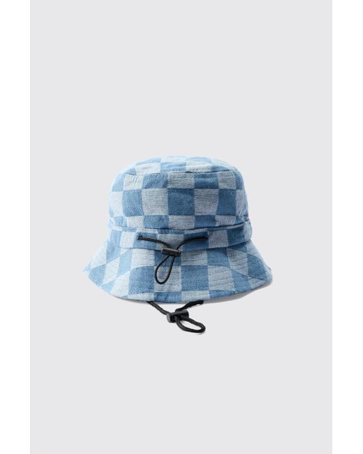 Checkerboard Bucket Hat In Blue Boohoo