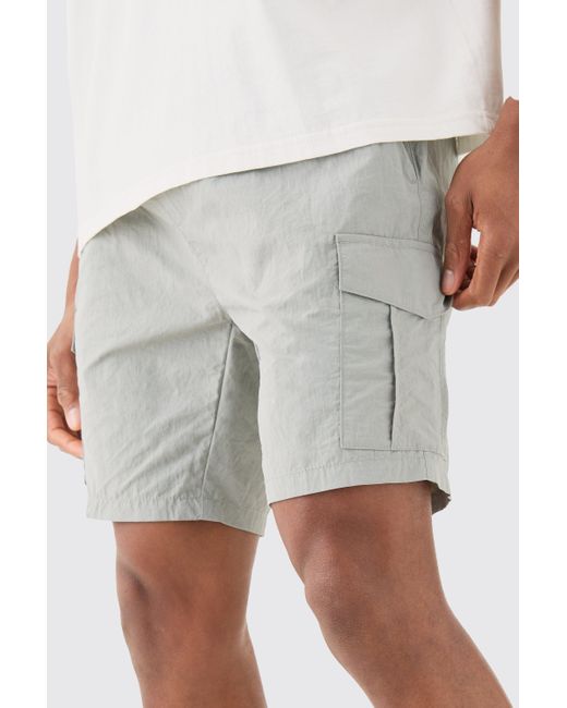 BoohooMAN White Slim Fit Elastic Waist Cargo Shorts for men