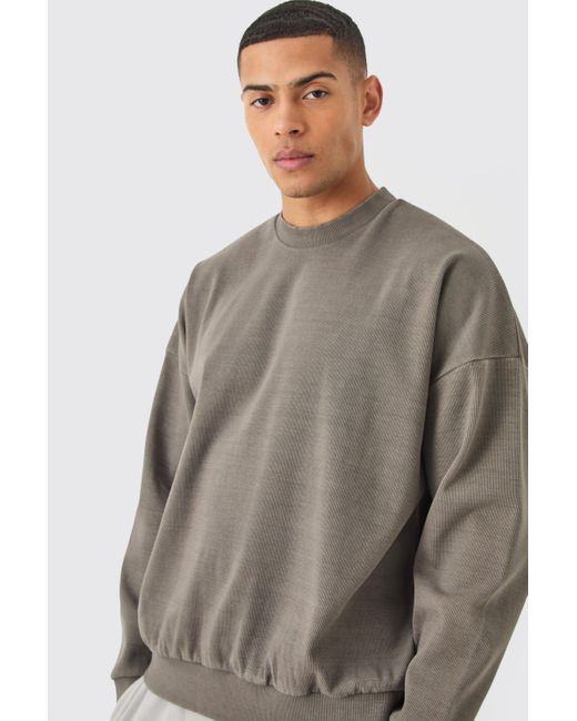 BoohooMAN Gray Oversized Heavyweight Ribbed Washed Drop Shoulder Sweatshirt for men