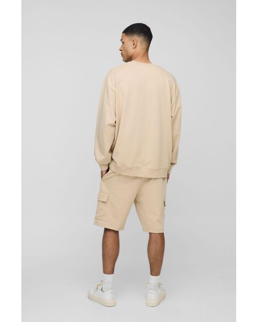 BoohooMAN Natural Tall Lightweight Loopback Regular Fit Basic Cargo Shorts for men