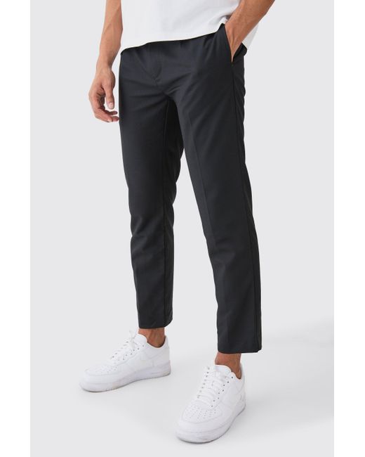 BoohooMAN Black Belted Slim Fit Tailored Trousers for men