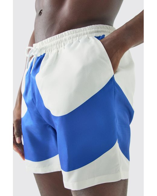BoohooMAN Mid Length Colour Block Swim Short in Blue für Herren