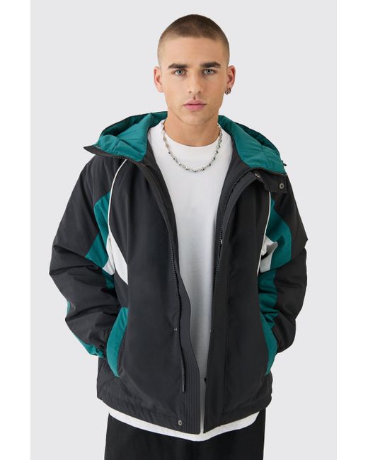 BoohooMAN Black Hooded Colour Block Parka for men