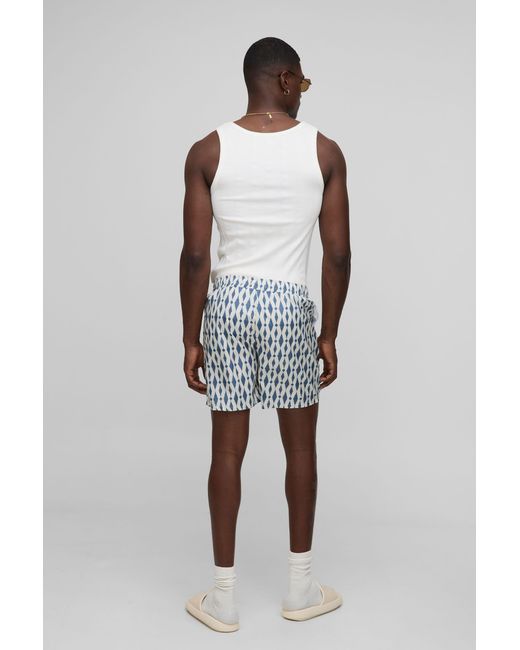 BoohooMAN Natural Pattern Printed Mid Length Swim Trunks for men