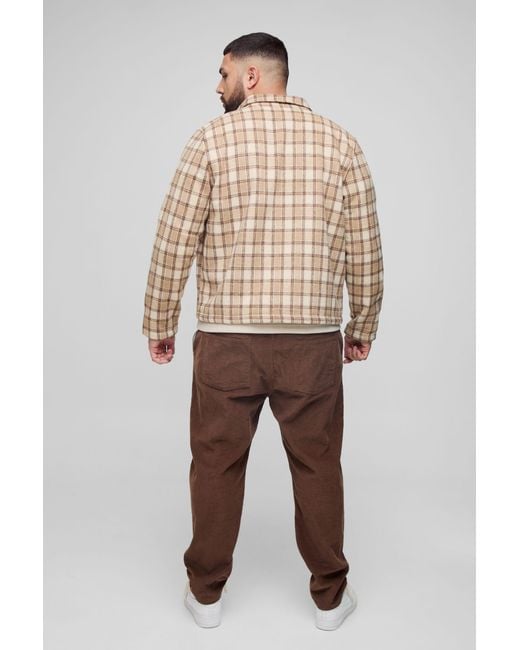 BoohooMAN Natural Plus Borg Lined Brushed Oversized Flannel Shirt Jacket for men