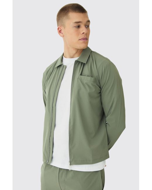 BoohooMAN Langärmliges Stretch-Hemd mit Reißverschluss in Green für Herren