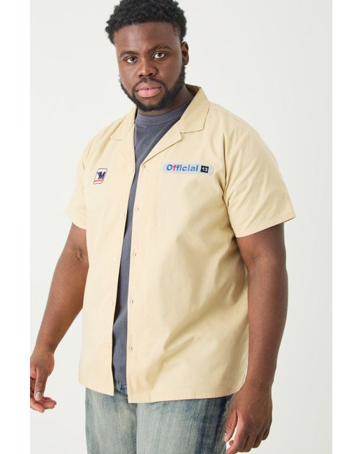 BoohooMAN Natural Plus Short Sleeve Twill Moto Shirt for men