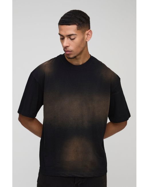 BoohooMAN Black Oversized Spray Wash Crew Neck T-Shirt for men
