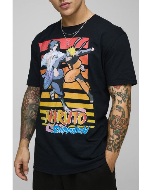 BoohooMAN Blue Oversized Naruto Shippuden Anime License Graphic T Shirt for men