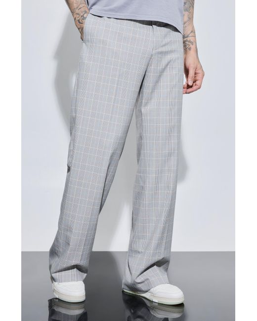 BoohooMAN Tall Check Tailored Wide Leg Trousers in Gray für Herren