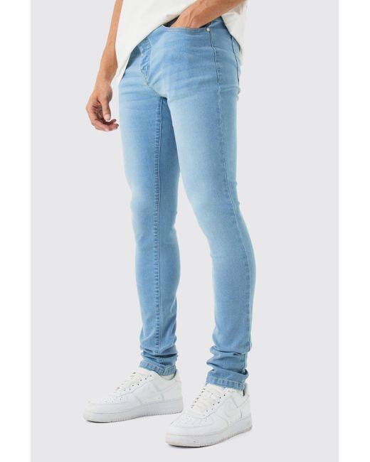 BoohooMAN Skinny Stretch Stacked Jean In Light Blue for men