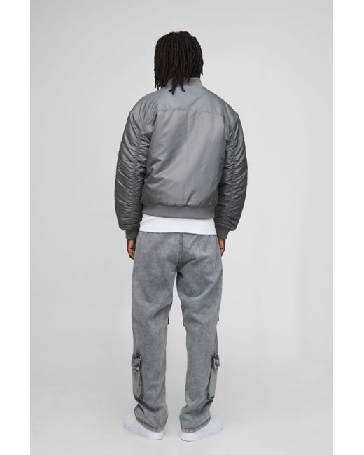 BoohooMAN Gray Boxy Fit Ma1 Bomber Jacket for men