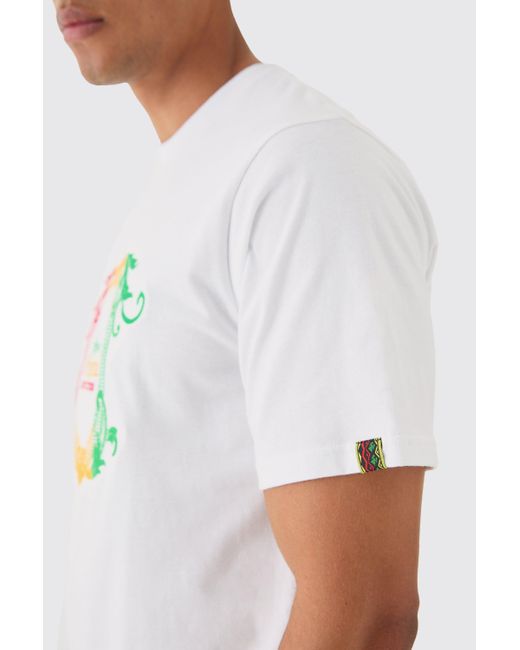 BoohooMAN Regular Embroidered Graphic T-shirt in White für Herren