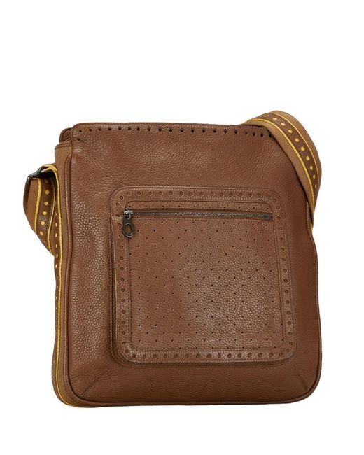 BoohooMAN Bottega Veneta Preloved Nappa Leather Crossbody Perforated Detail Bag Unisex - Brown for men
