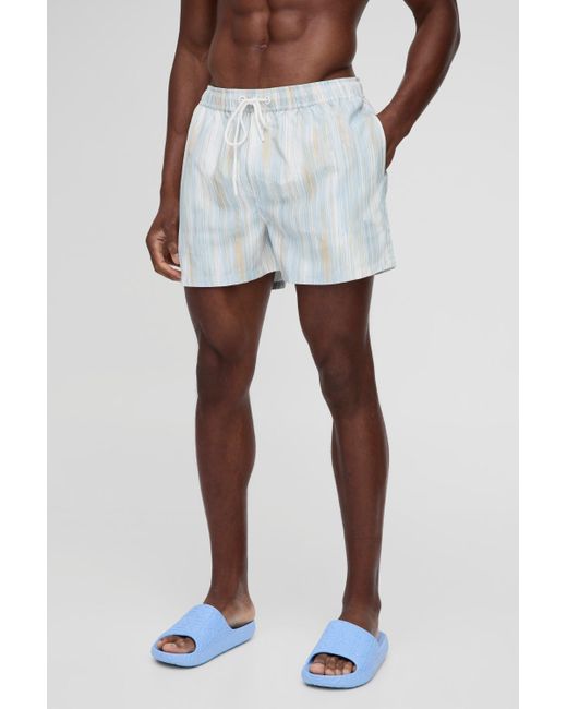 BoohooMAN White Short Length Abstract Print Swim Short for men
