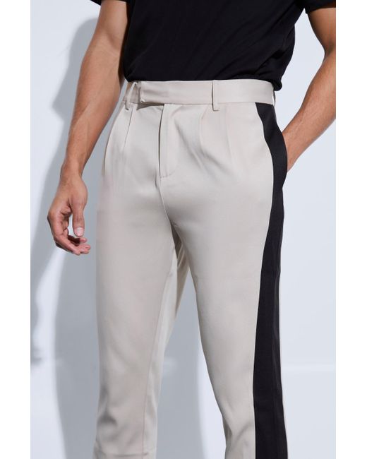 BoohooMAN Tailored Sports Stripe Split Hem Trousers in Black für Herren
