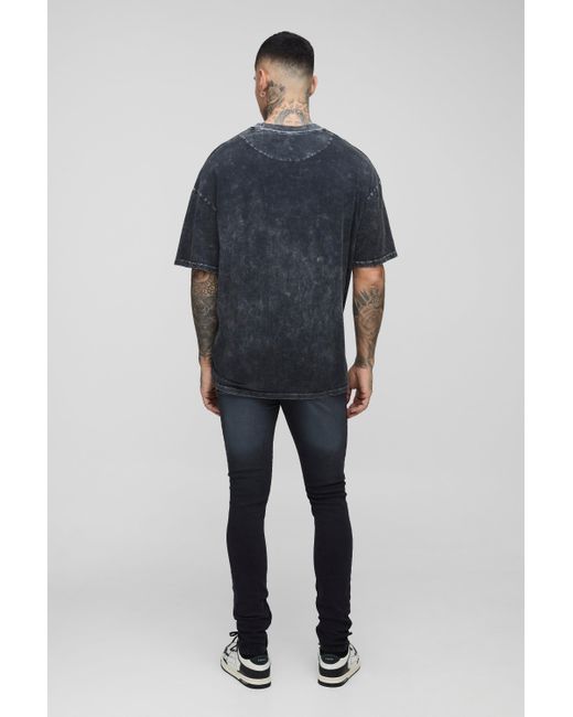BoohooMAN Blue Tall Ripped Zip Hem Super Skinny Jeans for men