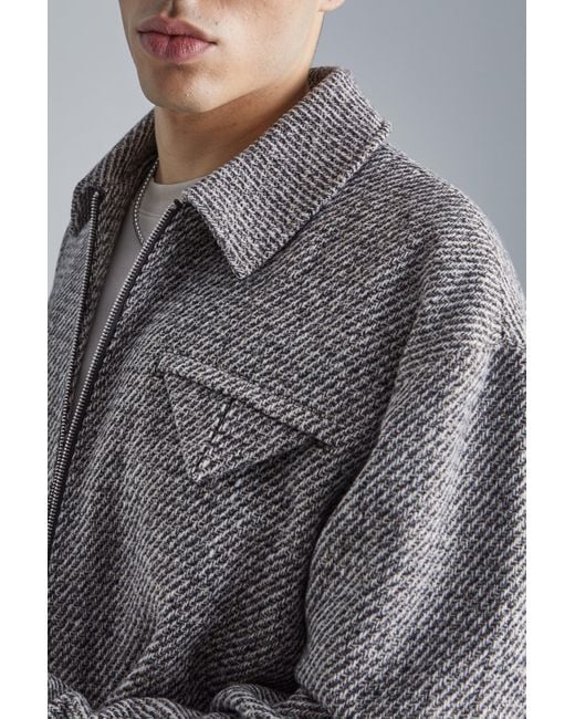 BoohooMAN Kastige Tweed-Jacke mit Kragen in Gray für Herren