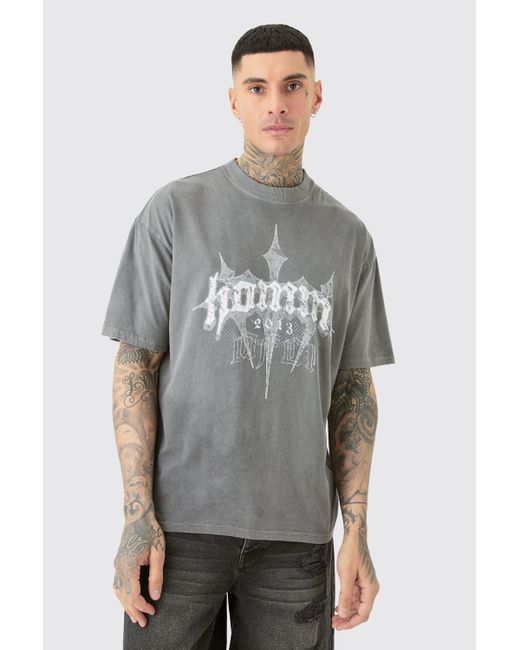 BoohooMAN Tall Oversized Homme Cross Puff Print T-shirt In Grey in Gray für Herren