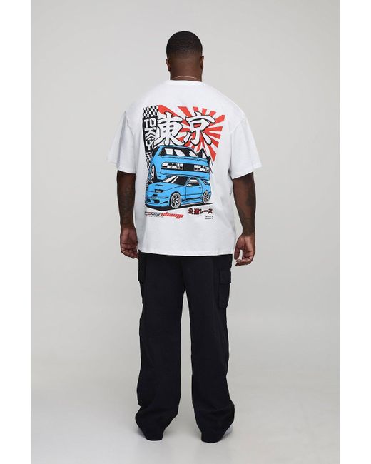 BoohooMAN Blue Plus Oversized Moto Graphic Print T-Shirt for men