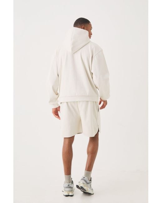 BoohooMAN Natural Oversized Boxy Heavyweight Ribbed Short Tracksuit for men