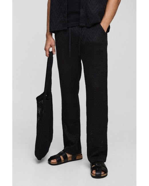 Boohoo Black Relaxed Fit Elasticated Waist Open Stitch Zig Zag Trouser