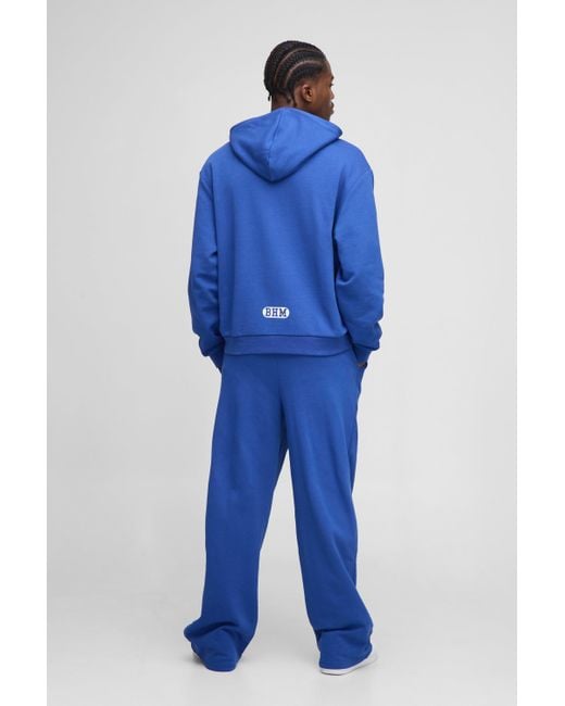 BoohooMAN Blue Oversized Boxy Varsity Zip Through Hooded Wide Leg Tracksuit for men