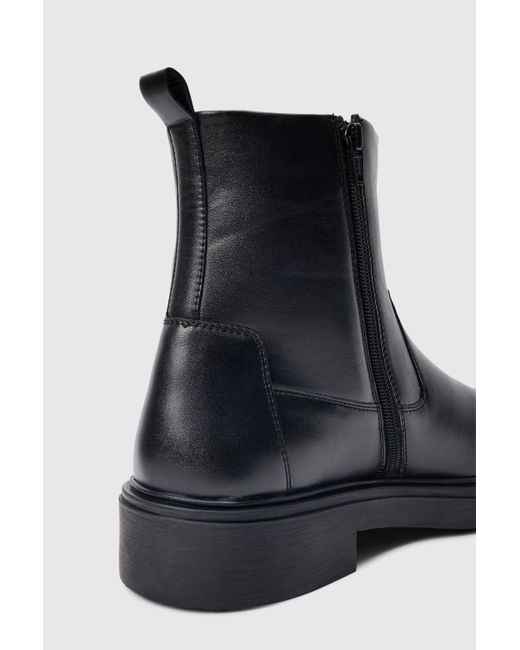 BoohooMAN Pu Square Toe Zip Up Boot In Black for men