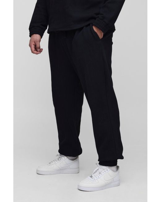 BoohooMAN Black Plus Jacquard Regular Pin Tuck Joggers for men