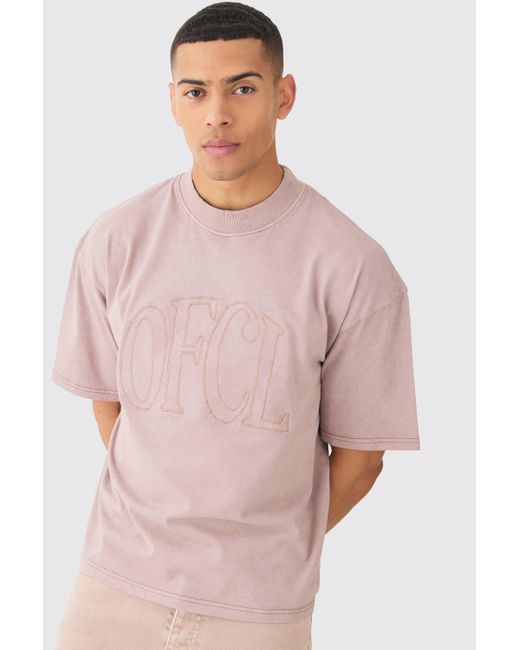 BoohooMAN Pink Oversized Boxy Acid Wash Ofcl Applique T-shirt for men
