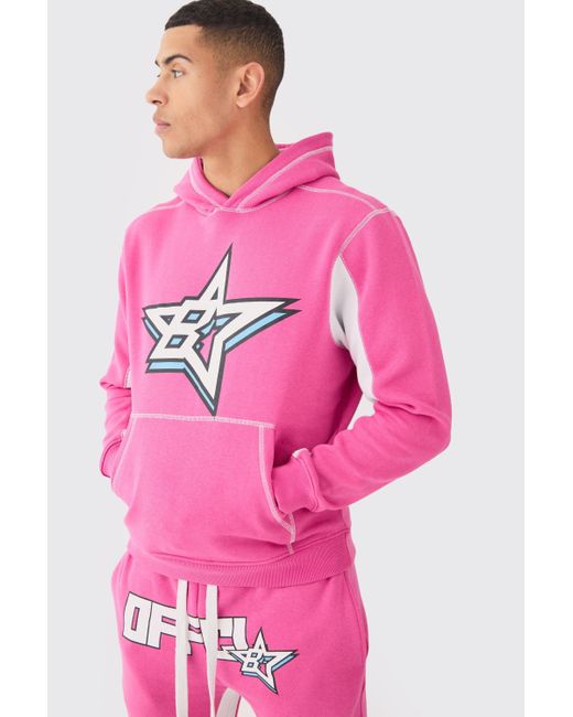 BoohooMAN Regular Fit Contrast Stitch Ofcl Gusset Tracksuit in Pink für Herren