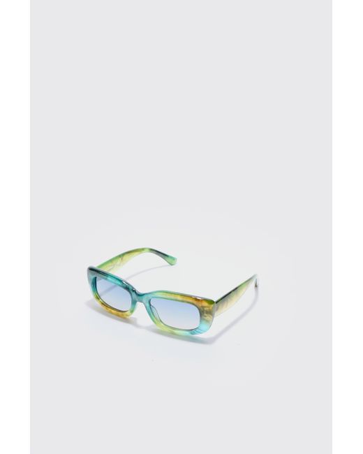 BoohooMAN Blue Rectangle Plastic Sunglasses In Green for men