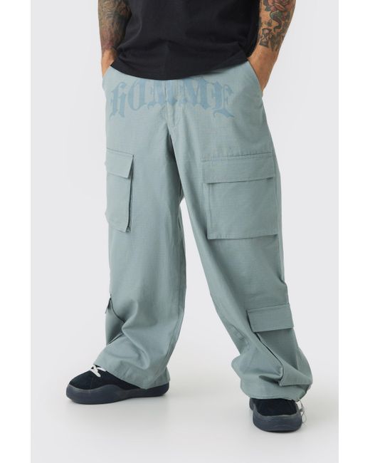 BoohooMAN Blue Parachute Ripstop Homme Cargo Pants for men