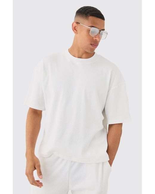BoohooMAN White Oversized Boxy Extended Neck Heavyweight Ribbed T-shirt for men