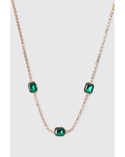 Contrast Stone Iced Necklace In Green Boohoo de color Blue