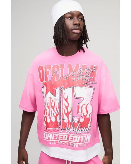 BoohooMAN Pink Ofcl Spray Wash Faux Layer Boxy Oversized T-Shirt for men