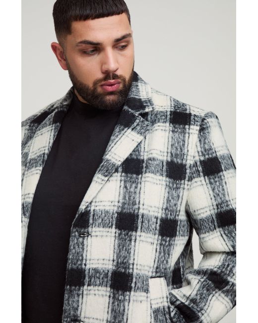 Abrigo Plus Oversize Recto De Cuadros Cardados Boohoo de color Gray