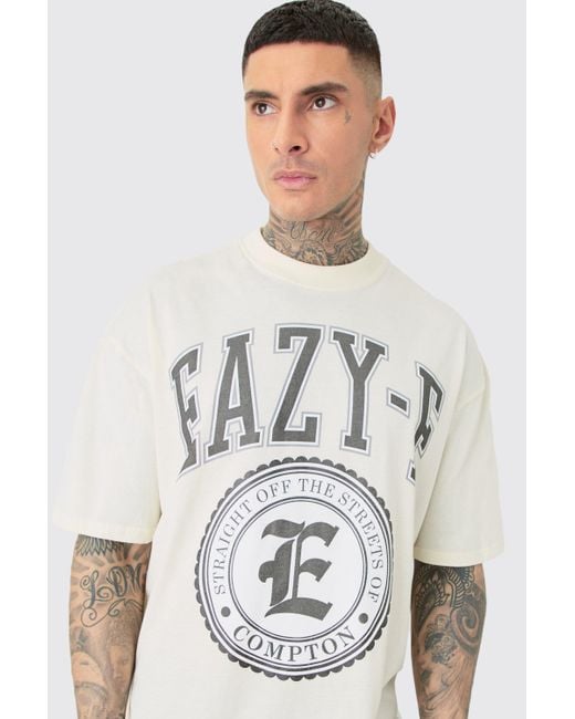 BoohooMAN Tall Oversized Eazy-e License T-shirt Ecru in White für Herren