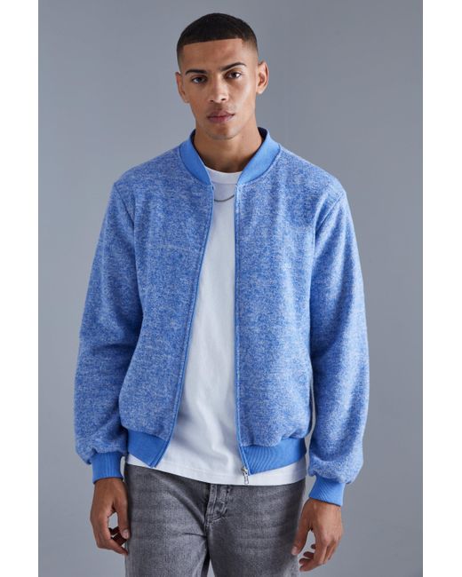BoohooMAN Blue Brushed Heavyweight Bomber Jacket for men