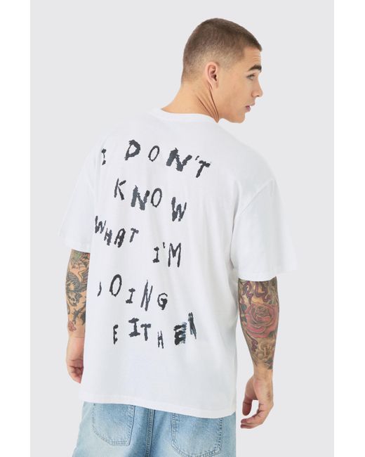 BoohooMAN White Oversized Text Back Graphic T-shirt for men