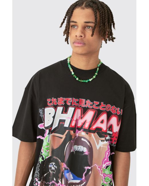 BoohooMAN Green Oversized Graphic T-shirt & Mesh Short Set for men