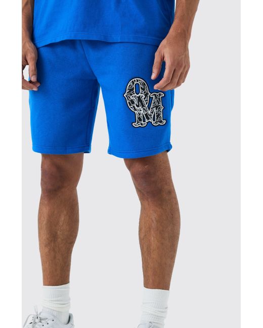 BoohooMAN Blue Loose Mid Length Applique Shorts for men