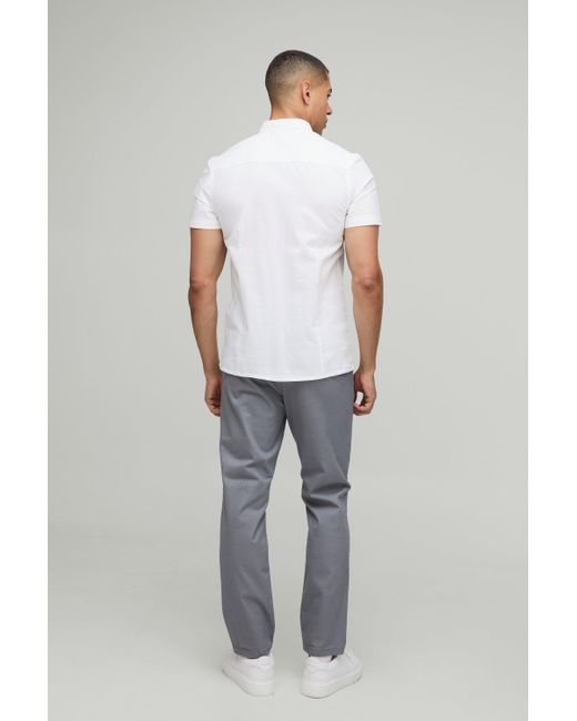 BoohooMAN White Slim Fit Button Down Collar Oxford Short Sleeve Shirt for men