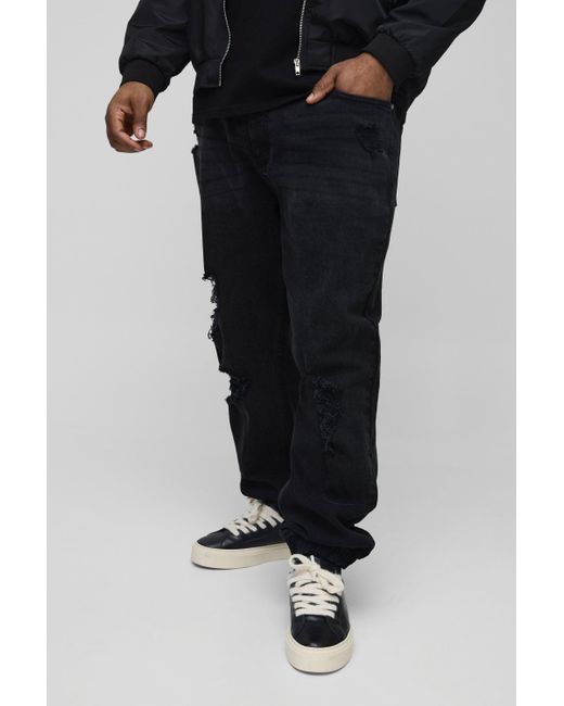 Vaqueros Plus Ajustados Rotos Con Botamanga Boohoo de color Black