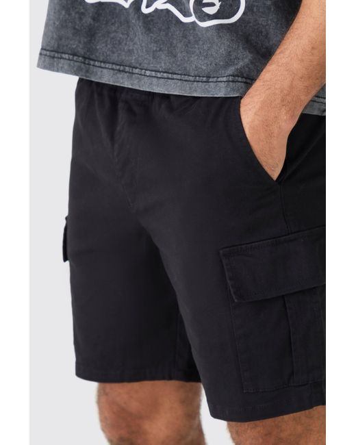 BoohooMAN Blue Elastic Waist Black Slim Fit Cargo Shorts for men